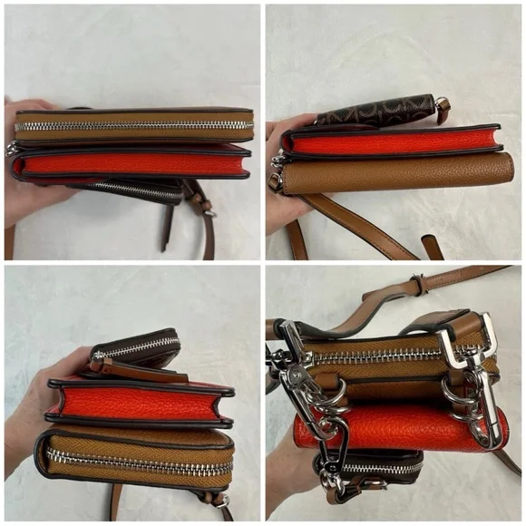 Calvin Klein Women's Bella Multi Crossbody Purse Wallet Coin Pouch Red Brown - Picture 3 of 16